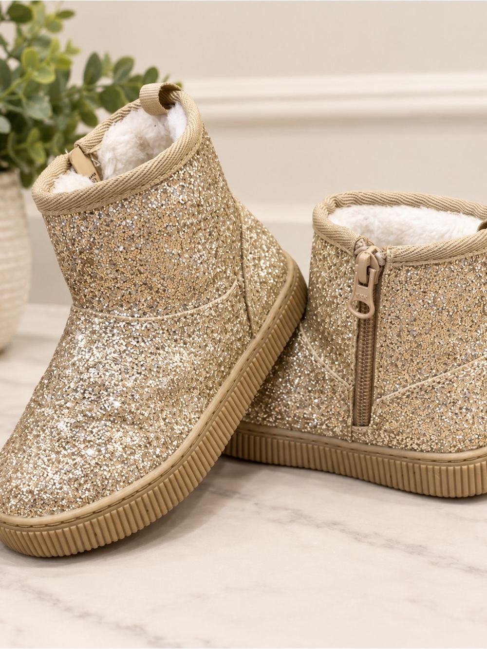 Cat and Jack Gold Glitter Faux Fur Ankle Boots